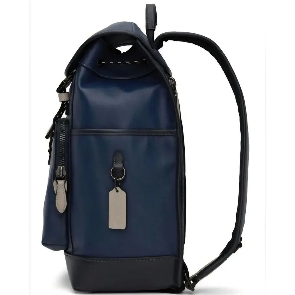 Coach League Flap Backpack — Midnight Navy Leather